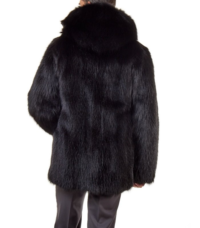 Mid Length Black Raccoon Fur Coat for Men: FurSource.com