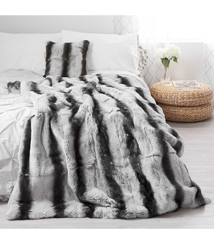 Natural 100% Rex Rabbit Fur Throw 100% Real Rex Fur Bedspread Blanket King Queen 