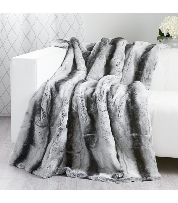 Details about  / Luxury Real Silver-Bronze Rex Rabbit Fur Throw Blanket