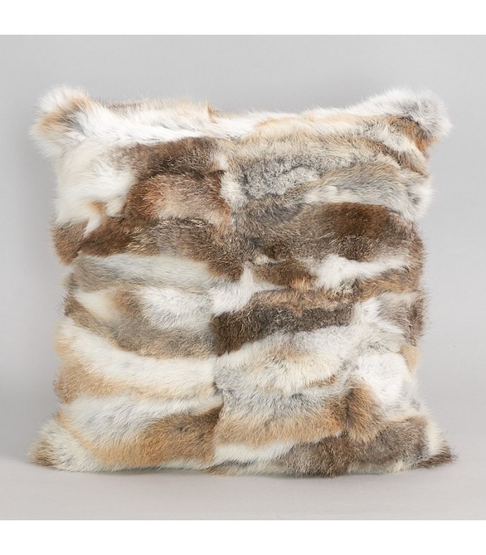 Natural Brown Pieced Rabbit Fur Pillow