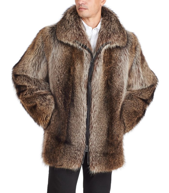 Mid Length Raccoon Fur Coat for Men: FurSource.com