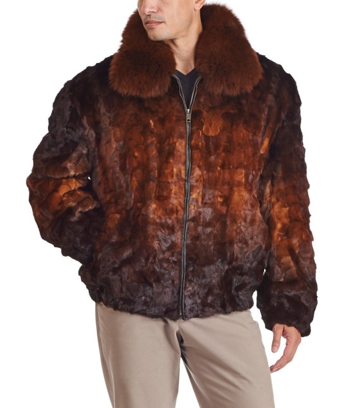 Mosaic Mink Bomber Jacket for Men in Whiskey Ombre: FurCoats.com