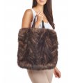 Sable Fur Tote Bag with Leather Handles