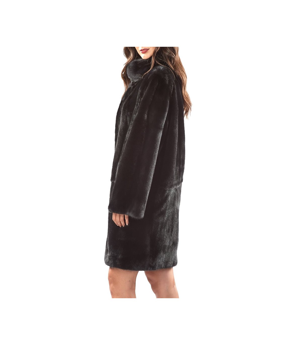 Black Mink Fur Coat with Stand up Collar: FurSource.com