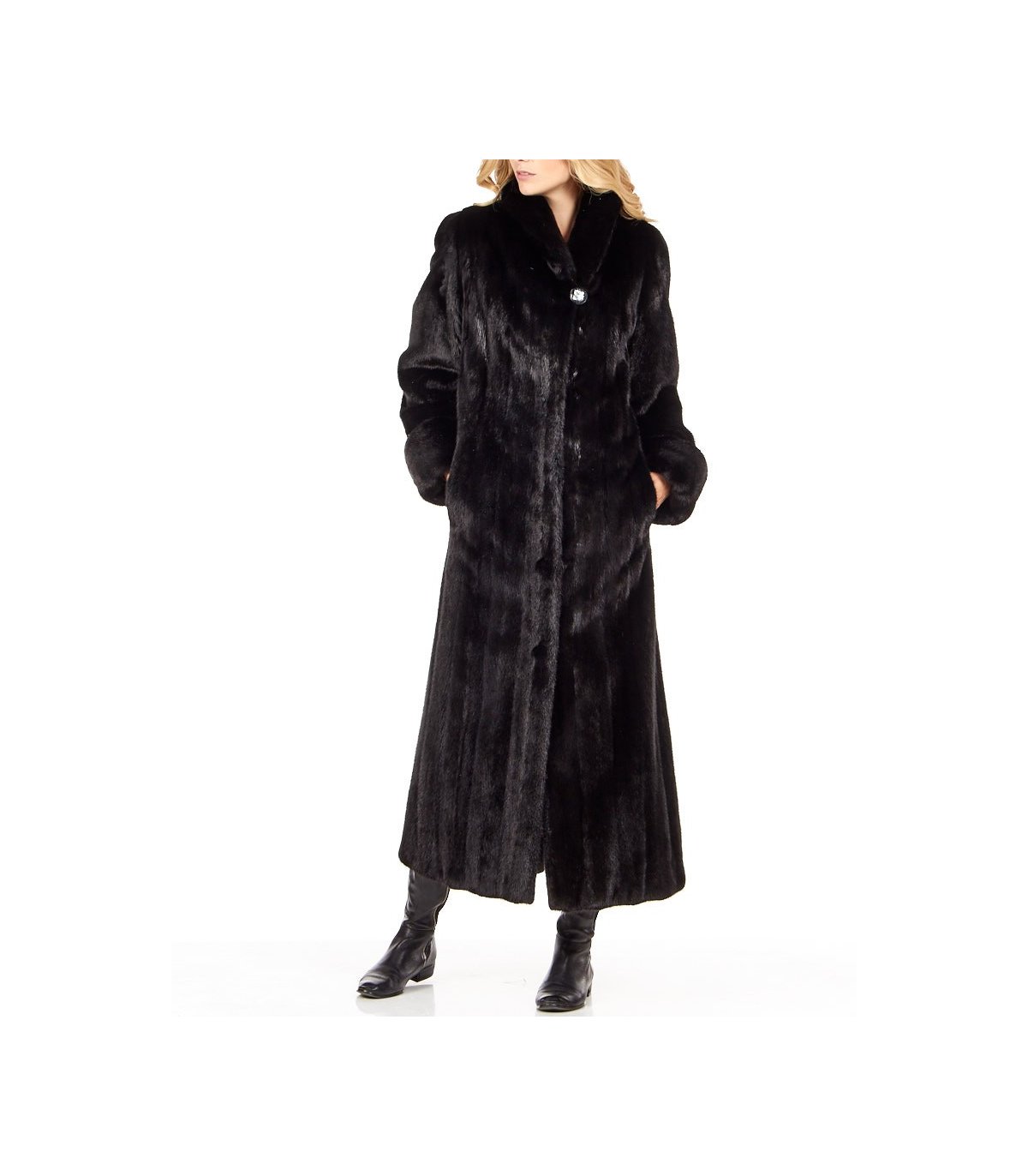 Black Mink Full Length Coat with Shawl Collar: FurSource.com