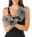 Knit Rex Rabbit Fur Mittens in Black Frost