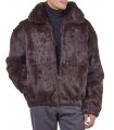 Brown Rabbit Fur Hooded Bomber Jacket for Men