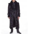 Black Mink Full Length Overcoat With Fox Fur Collar