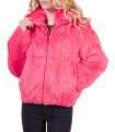Pink Rabbit Fur Bomber Jacket with Hood