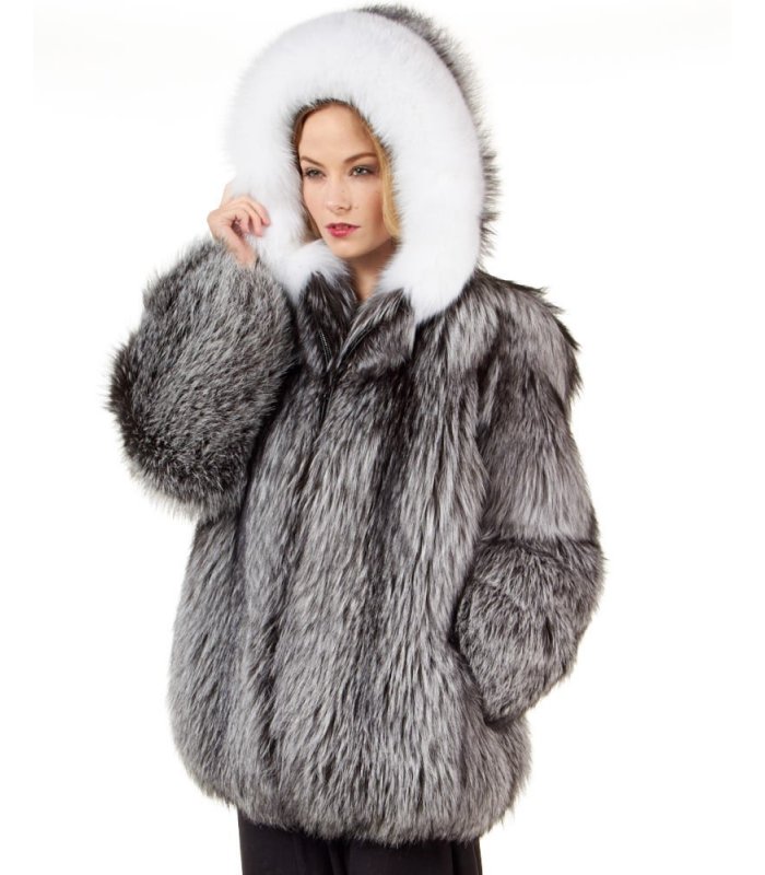 Silver Fox Fur Parka Coat with Hood for Women: FurSource.com