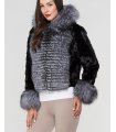 Sculpted Mink Fur Hooded Jacket with Silver Fox Trim