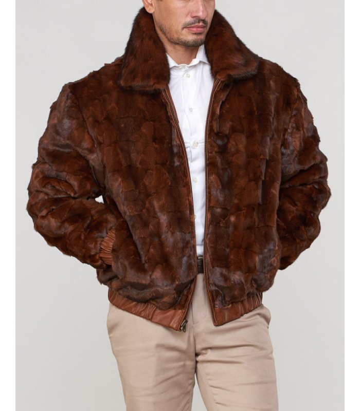 Mink Fur Bomber Jacket Reversible to Leather in Whiskey: FurSource.com