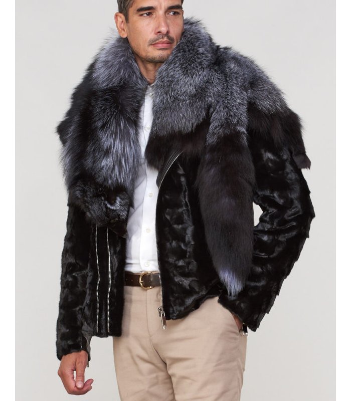 Mink Fur Biker Jacket with Fox Fur Collar