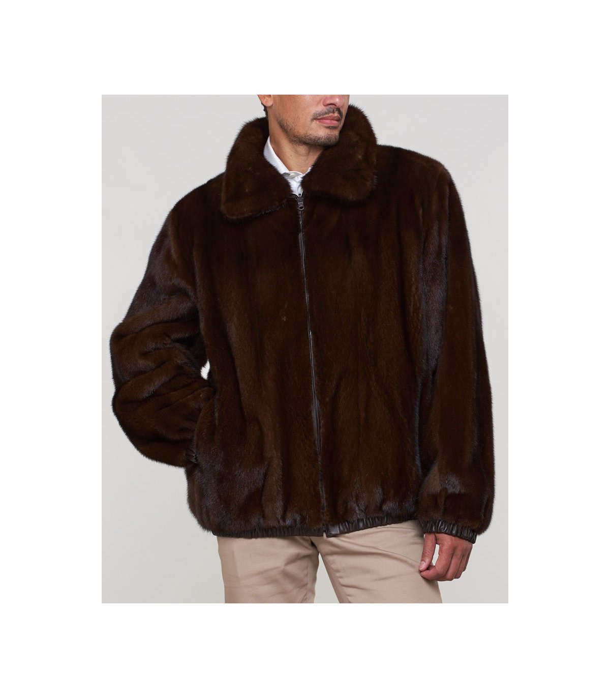 Reversible Mink Fur and Leather Jacket in Mahogany: FurSource.com