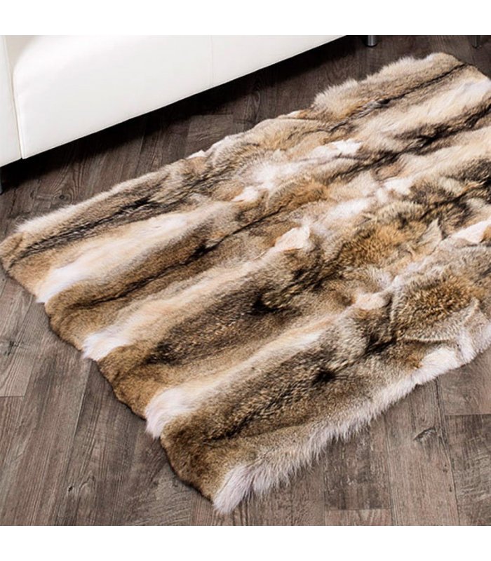X-Large 5' x 7' Exotic Black Tip Coyote Bearskin Rug Faux Fur Suede Backing USA 