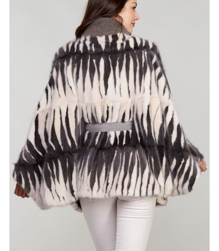 Mink Fur Trimming Knitted pullovers Stole Cape Poncho Wraps Mixed-color New