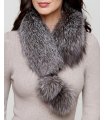 Silver Indigo Fox Fur Collar with Pom Poms
