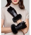 Leather Glove with Black Rex Rabbit Fur Cuff