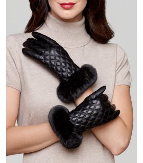 New Black Chenille Gloves Leopard Print Mink Fur Trim Efurs4less 