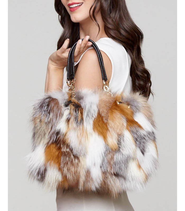 Plush Front Faux Fur Throw with Shoulder Strap - Fox