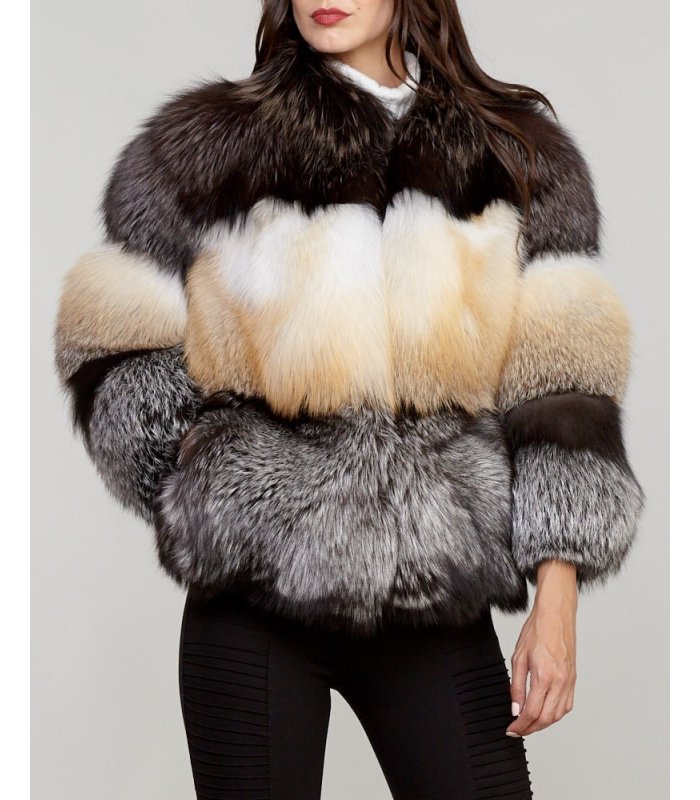 Fox Fur Bubble Layer Coat in Tri Color: FurSource.com