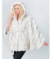 Hooded White Mink Fur Cape with Cross Pattern