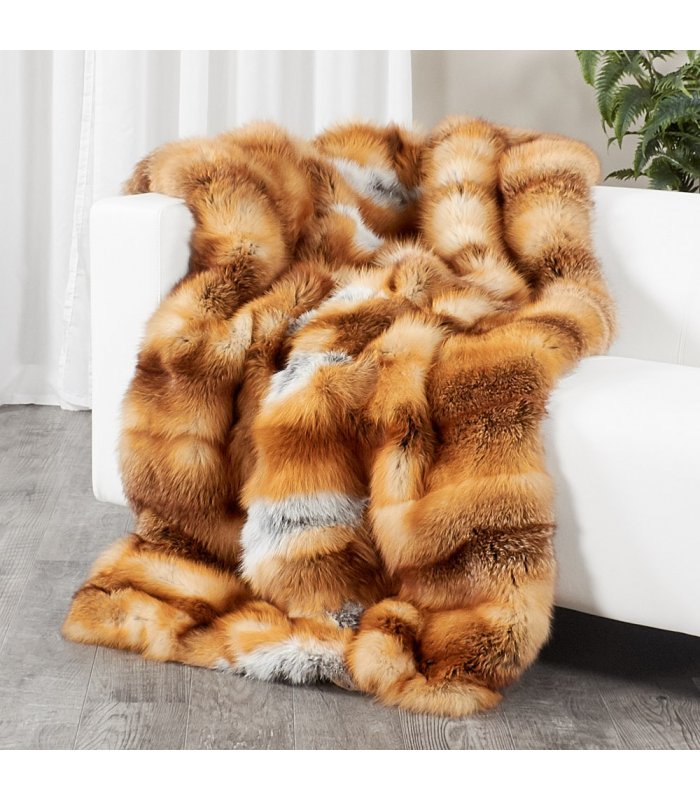 Full Pelt Red Fox Fur Blanket for Luxurious Home Decor at