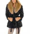 Sculptured Fur Coat - Black Mink Fur with Raccoon Fur Collar