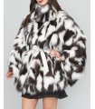 Black and White Section Fox Fur Poncho