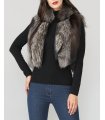 Silver Fox Fur Vest with Leather Shawl Lapel