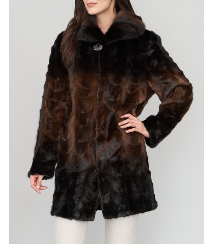 Sculptured Mink Fur Coat in Brown: FurSource.com
