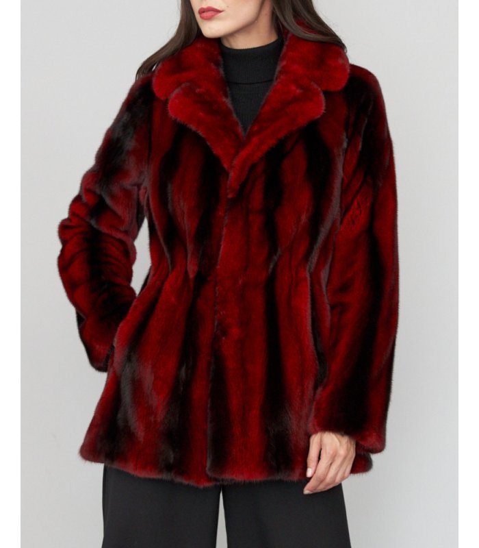 Mink Fur Jacket with Shawl Collar in Scarlet : FurSource.com