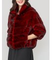 3/4 Sleeve Long Hair Mink Fur Jacket in Scarlet