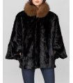 Pieced Black Mink Fur Cape with Brown Fox Fur Collar