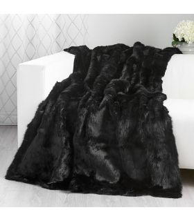 Mongolian Lamb Fur Blanket / Fur Throw in Black: 