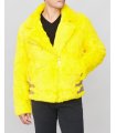 Rabbit Fur Biker Jacket in Yellow