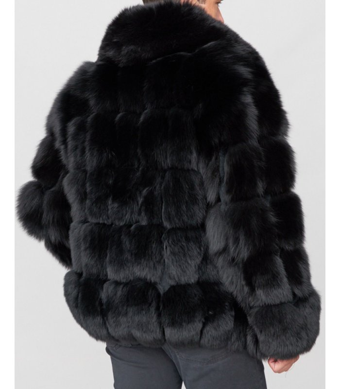 Black Fox Fur Parka With Rabbit, Jamie Black Fox Fur Hooded Pocket Coat