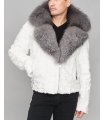 Mink Moto Jacket with Fox Collar & Hood in White for Men
