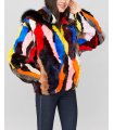 Multi Color Rabbit Fur Bomber Jacket with Hood