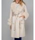 October Wool Wrap Coat with Fox Fur Trim in Stone