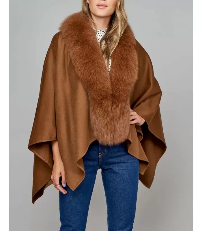 Cashmere Poncho with Fox Fur Collar