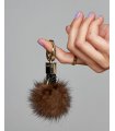 Mink Fur Key Ring Pom Pom in Brown