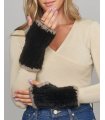 Whitley Knit Mink Fingerless Gloves In Black with Grey Trim