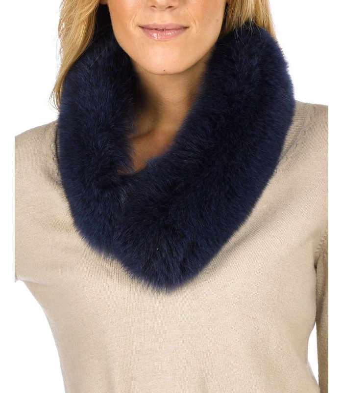 Fur Collar / Scarf - Navy Blue Fox Fur