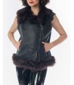 Napa Leather vest with Shearling Collar and trim