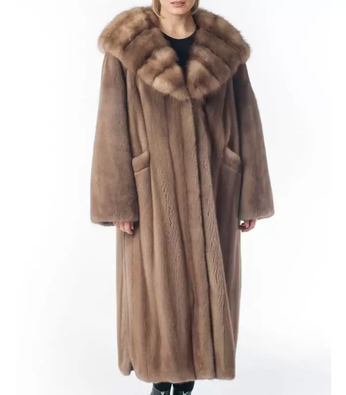 Pastel Let Out Mink Fur Coat with Marten Fur Hood