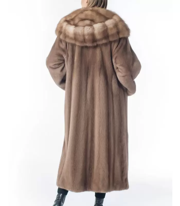 Pastel Let Out Mink Fur Coat with Marten Fur Hood