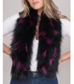 Knit Fox Fur Pull Through Scarf In Black and Pink