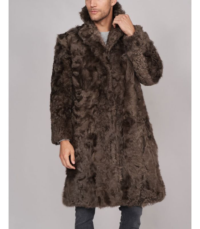 Curly Shearling Overcoat in Brown: Fursource.com