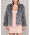 Knit Raccoon Fur Jacket in Pewter Grey